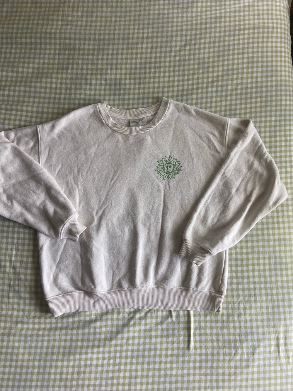 Urban Outfitters White Crewneck Sweatshirt with Green Sun and Plant Print